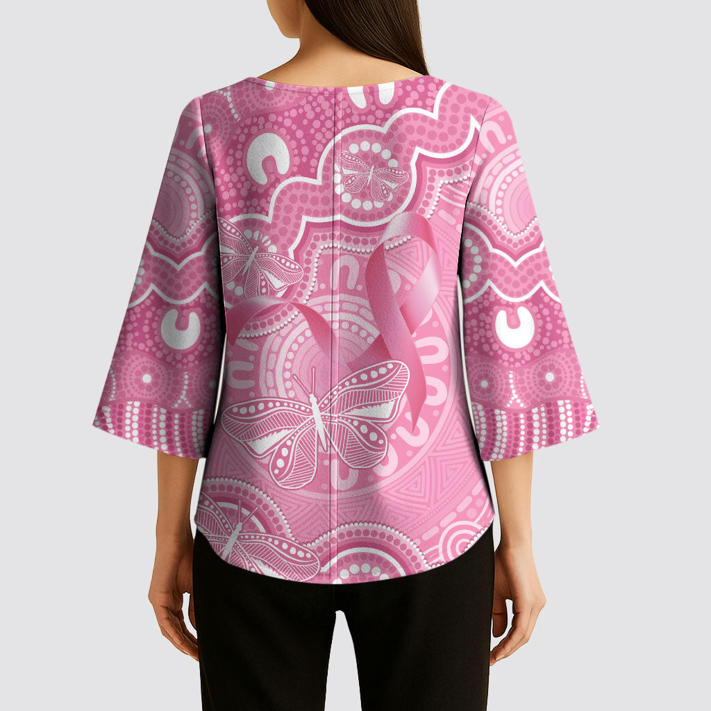 Australia Indigenous Kimono Sleeve Blouse Pink Ribbon Breast Cancer Butterfly Aboriginal