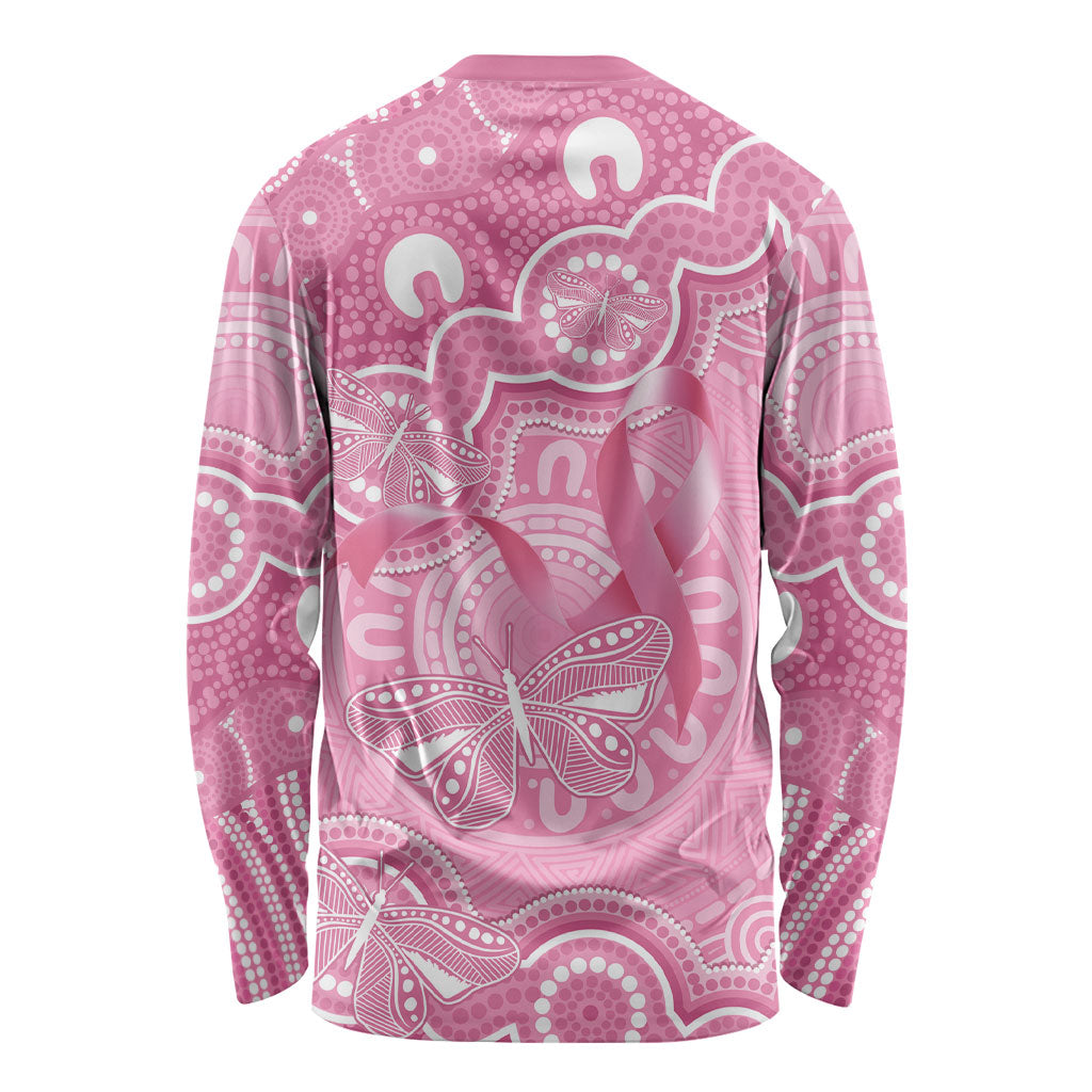 Australia Indigenous Long Sleeve Shirt Pink Ribbon Breast Cancer Butterfly Aboriginal