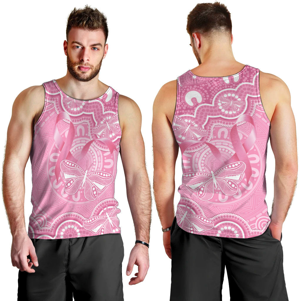 Australia Indigenous Men Tank Top Pink Ribbon Breast Cancer Butterfly Aboriginal