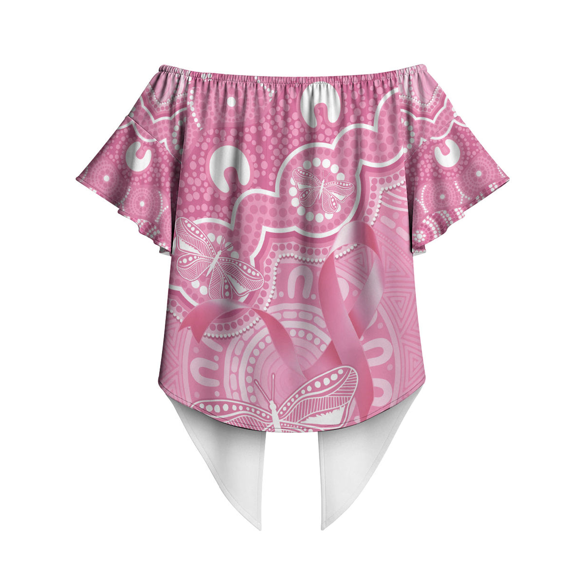 Australia Indigenous Off Shoulder Wrap Waist Top Pink Ribbon Breast Cancer Butterfly Aboriginal