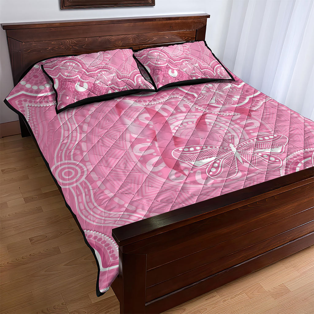 Australia Indigenous Quilt Bed Set Pink Ribbon Breast Cancer Butterfly Aboriginal