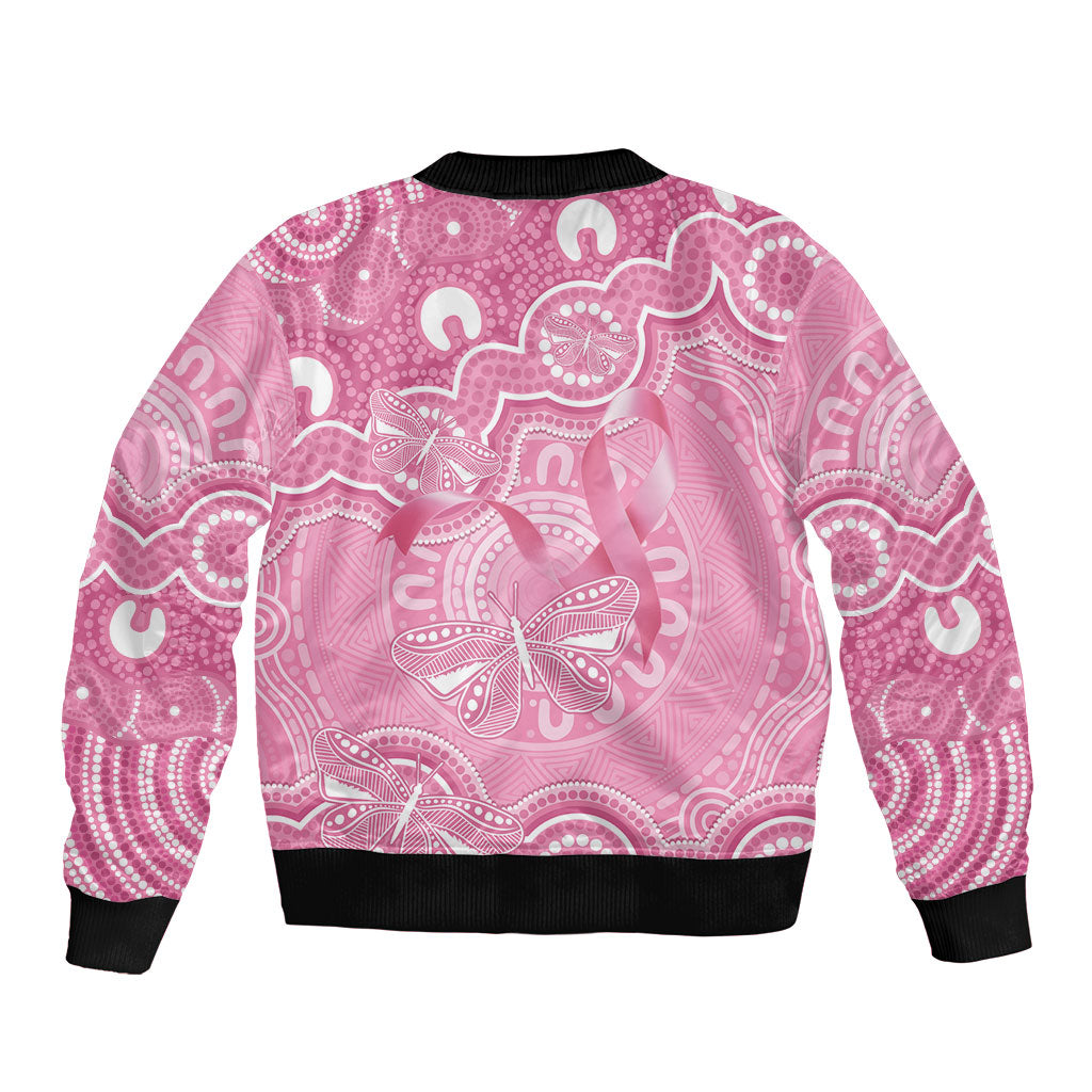 Australia Indigenous Sleeve Zip Bomber Jacket Pink Ribbon Breast Cancer Butterfly Aboriginal