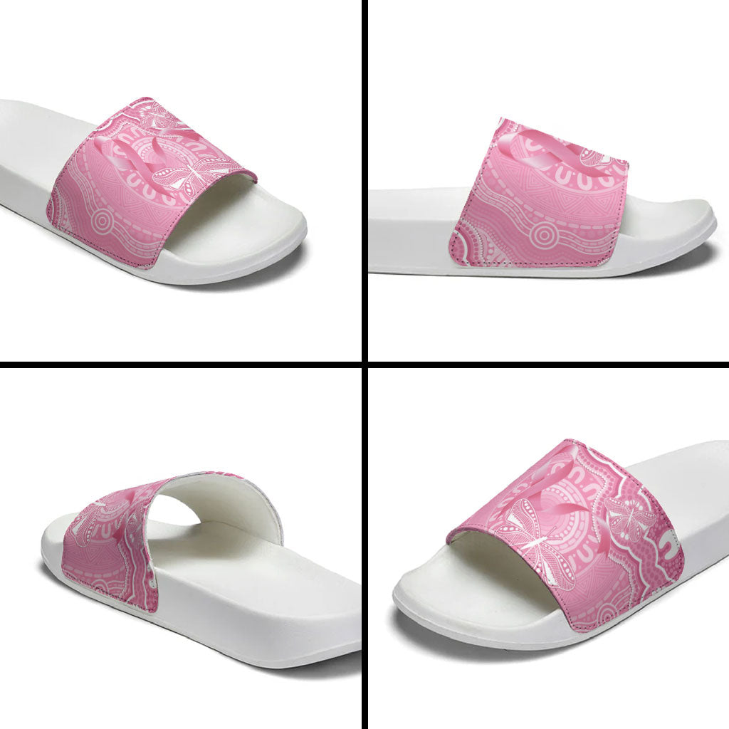 Australia Indigenous Slide Sandals Pink Ribbon Breast Cancer Butterfly Aboriginal