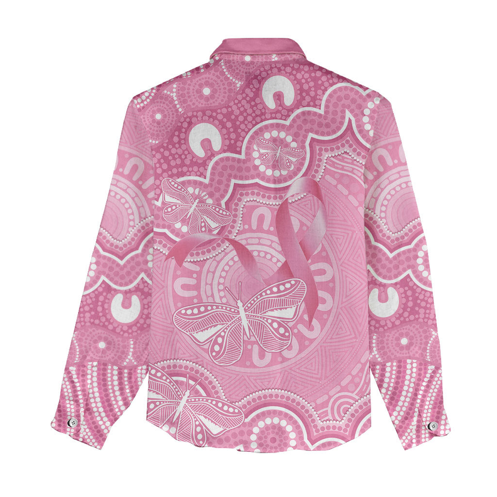 Australia Indigenous Women Casual Shirt Pink Ribbon Breast Cancer Butterfly Aboriginal