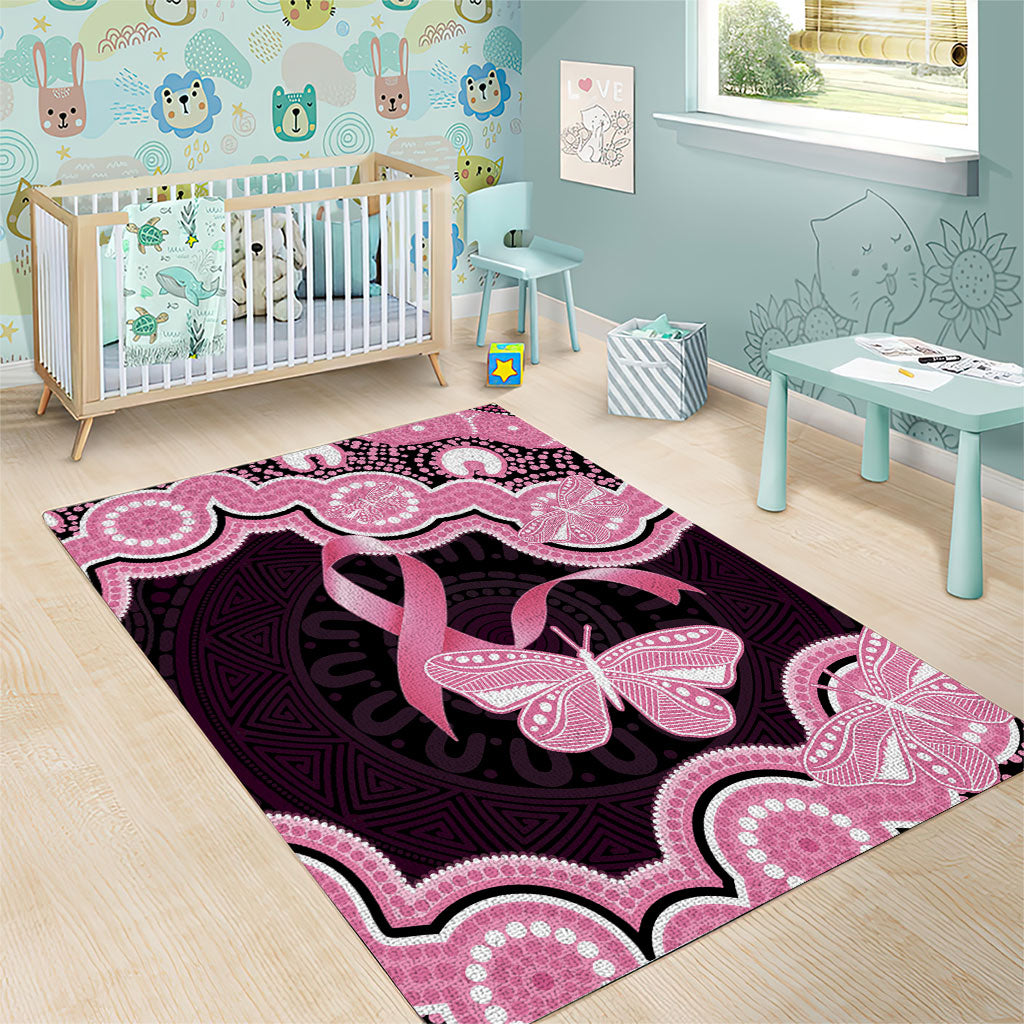 Australia Indigenous Area Rug Pink Ribbon Breast Cancer Butterfly Aboriginal Black