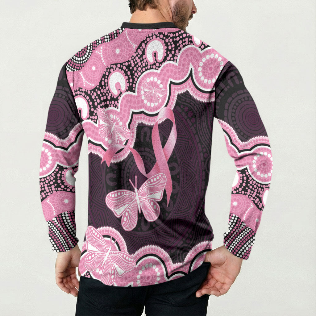 Australia Indigenous Button Sweatshirt Pink Ribbon Breast Cancer Butterfly Aboriginal Black