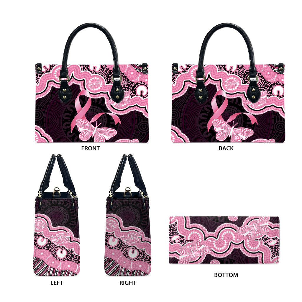 Australia Indigenous Leather Bag Pink Ribbon Breast Cancer Butterfly Aboriginal Black