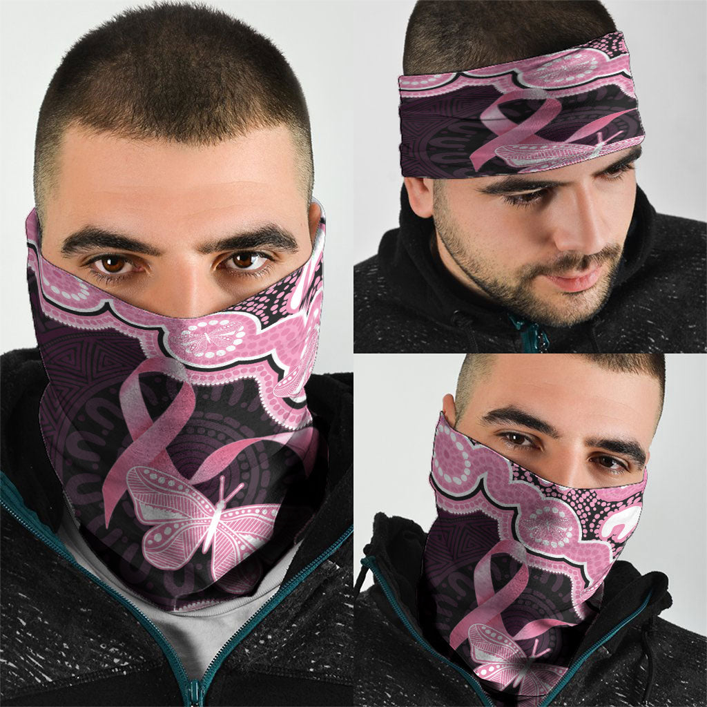 Australia Indigenous Neck Gaiter Pink Ribbon Breast Cancer Butterfly Aboriginal Black