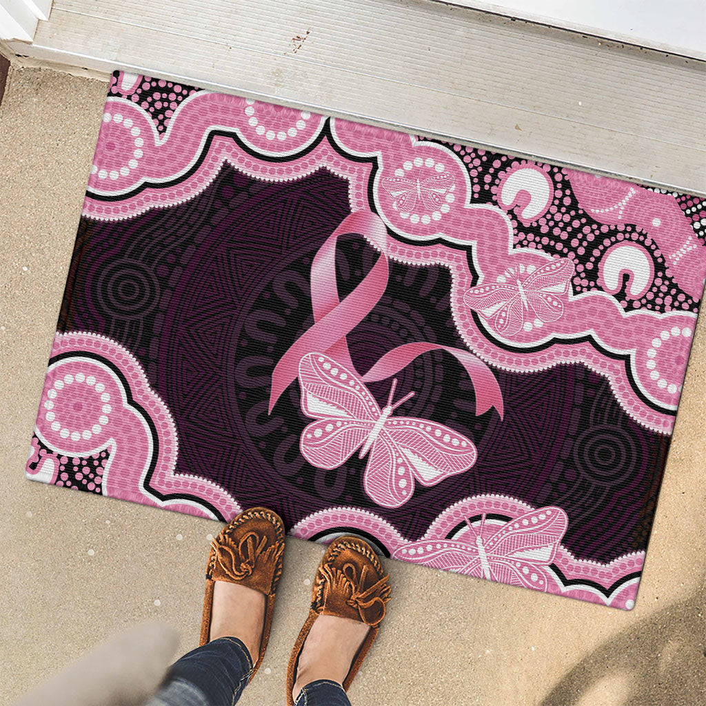 Australia Indigenous Rubber Doormat Pink Ribbon Breast Cancer Butterfly Aboriginal Black
