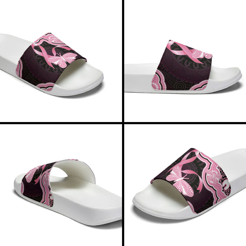 Australia Indigenous Slide Sandals Pink Ribbon Breast Cancer Butterfly Aboriginal Black