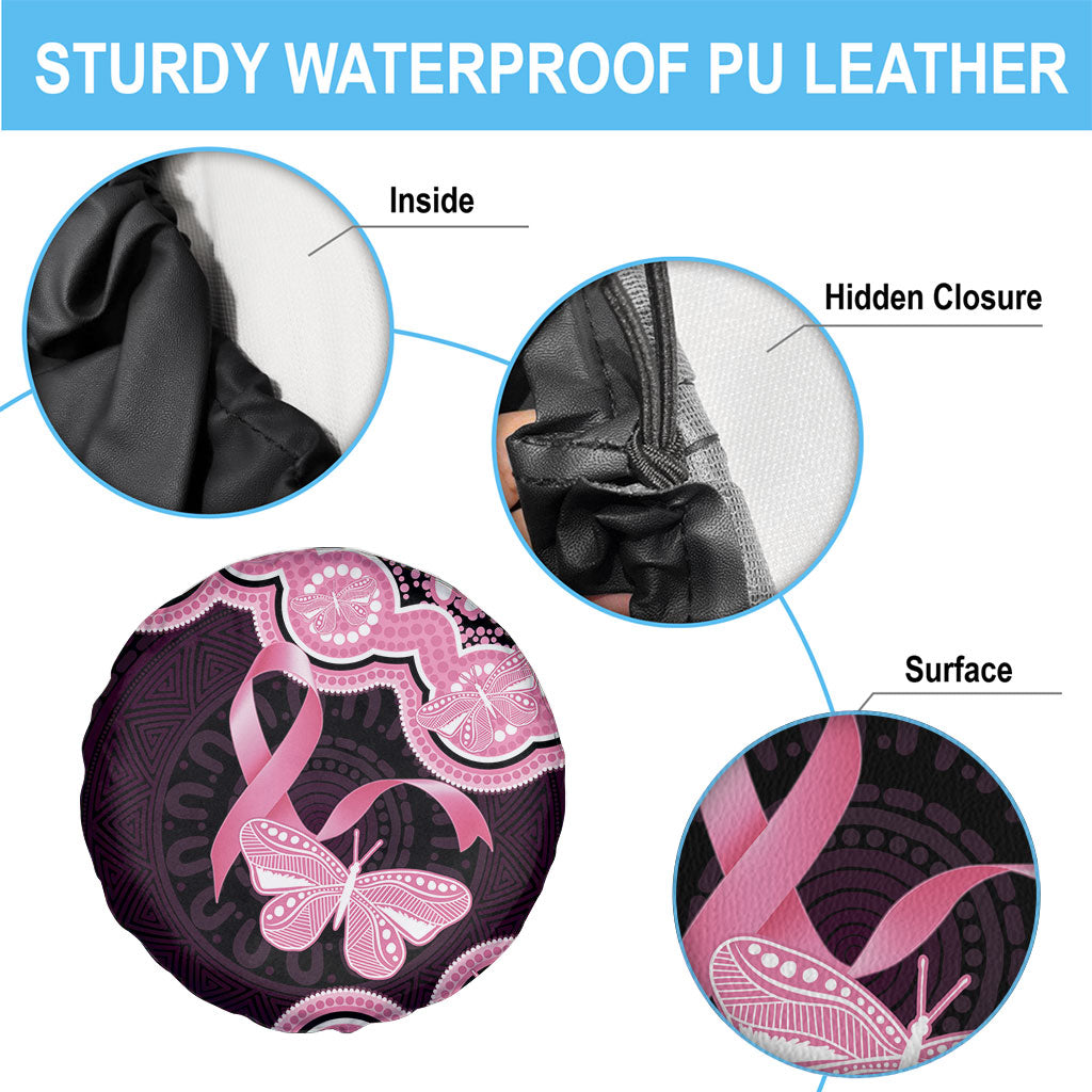 Australia Indigenous Spare Tire Cover Pink Ribbon Breast Cancer Butterfly Aboriginal Black