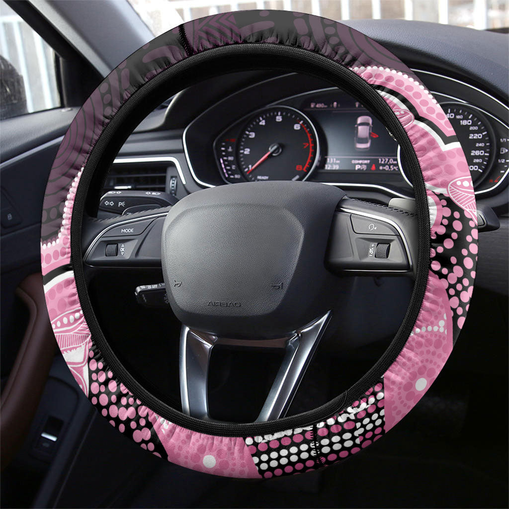 Australia Indigenous Steering Wheel Cover Pink Ribbon Breast Cancer Butterfly Aboriginal Black