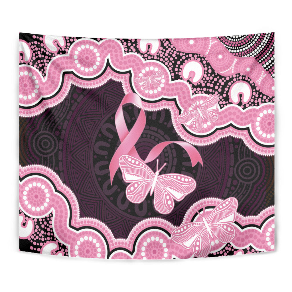 Australia Indigenous Tapestry Pink Ribbon Breast Cancer Butterfly Aboriginal Black