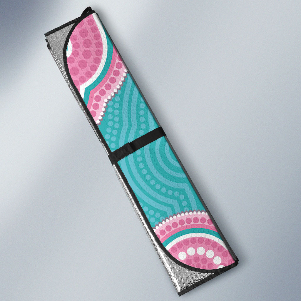 Hereditary And Gynecologic Cancer Support Auto Sun Shade Teal Pink Ribbon Aboriginal Art