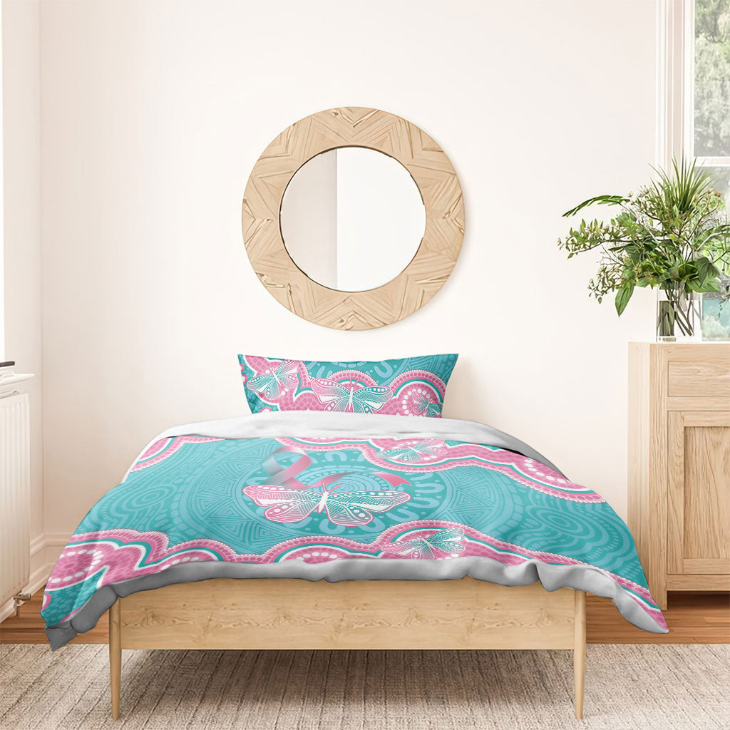 Hereditary And Gynecologic Cancer Support Bedding Set Teal Pink Ribbon Aboriginal Art