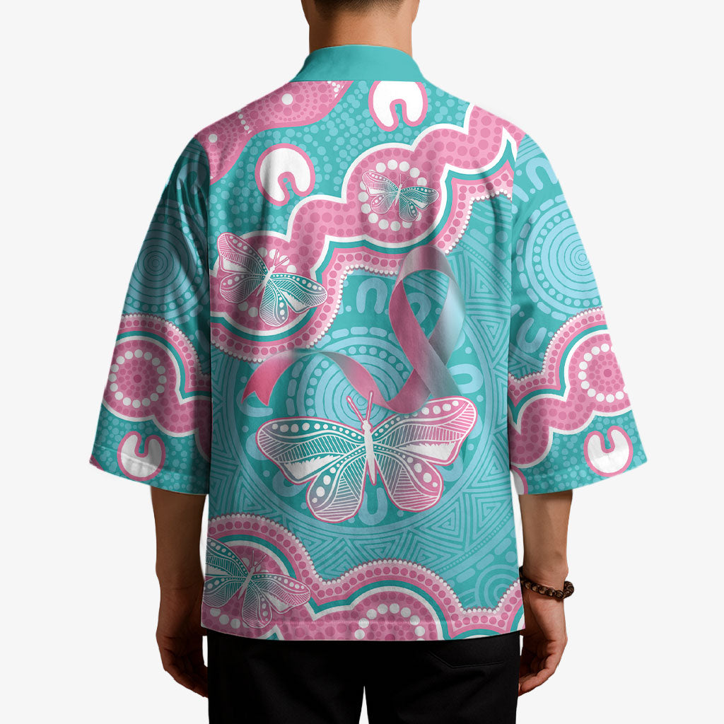 Hereditary And Gynecologic Cancer Support Kimono Teal Pink Ribbon Aboriginal Art