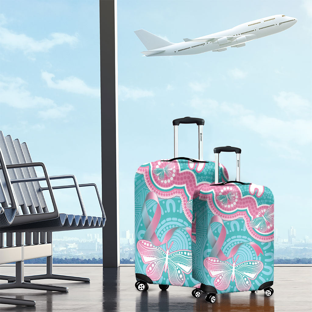 Hereditary And Gynecologic Cancer Support Luggage Cover Teal Pink Ribbon Aboriginal Art