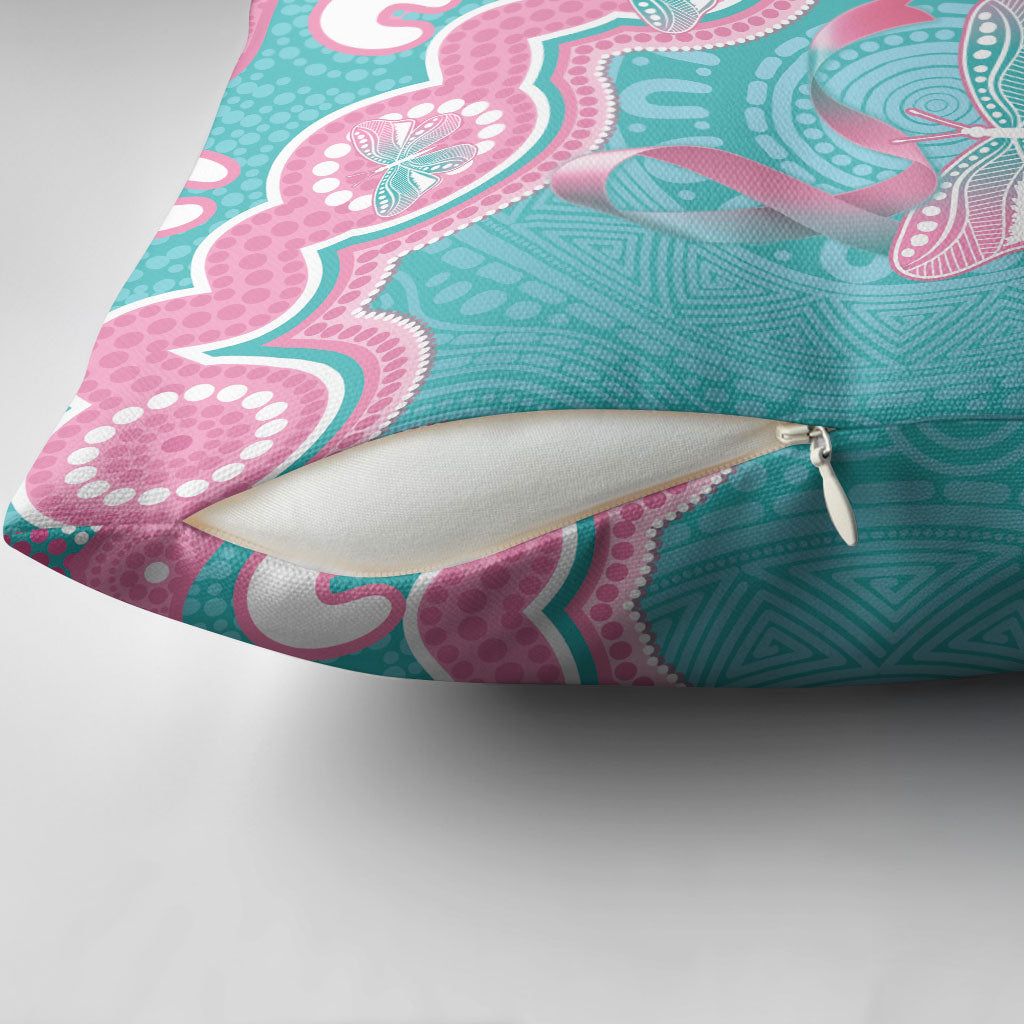 Hereditary And Gynecologic Cancer Support Pillow Cover Teal Pink Ribbon Aboriginal Art