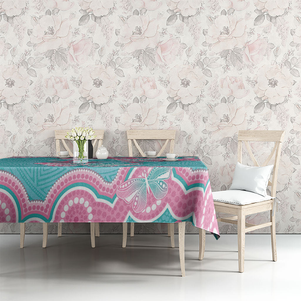 Hereditary And Gynecologic Cancer Support Tablecloth Teal Pink Ribbon Aboriginal Art