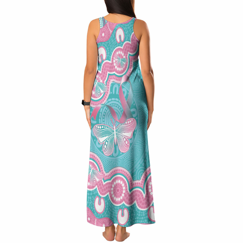 Hereditary And Gynecologic Cancer Support Tank Maxi Dress Teal Pink Ribbon Aboriginal Art