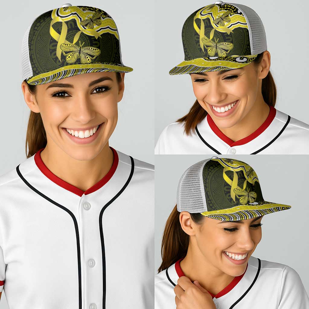 Yellow Ribbon Sarcoma Support Baseball Net Cap Aboriginal Art