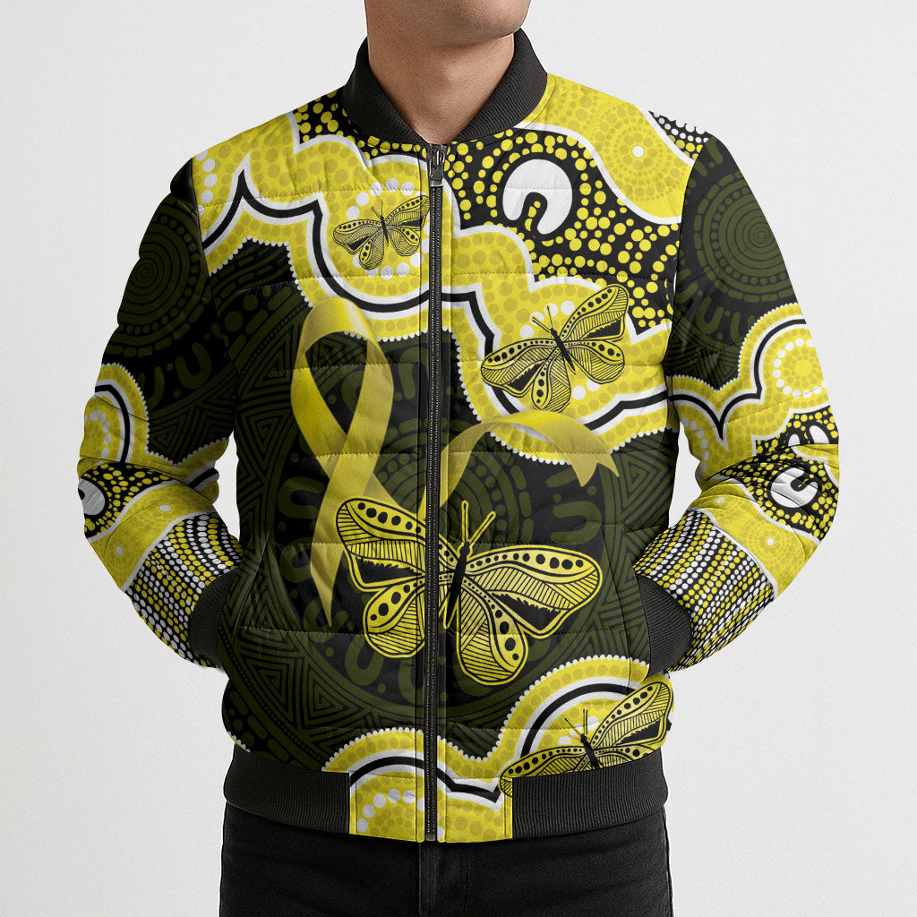 Yellow Ribbon Sarcoma Support Bomber Puffer Jacket Aboriginal Art