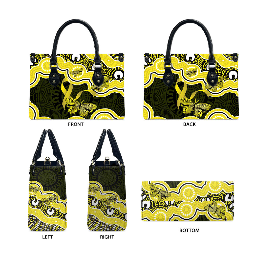 Yellow Ribbon Sarcoma Support Leather Bag Aboriginal Art