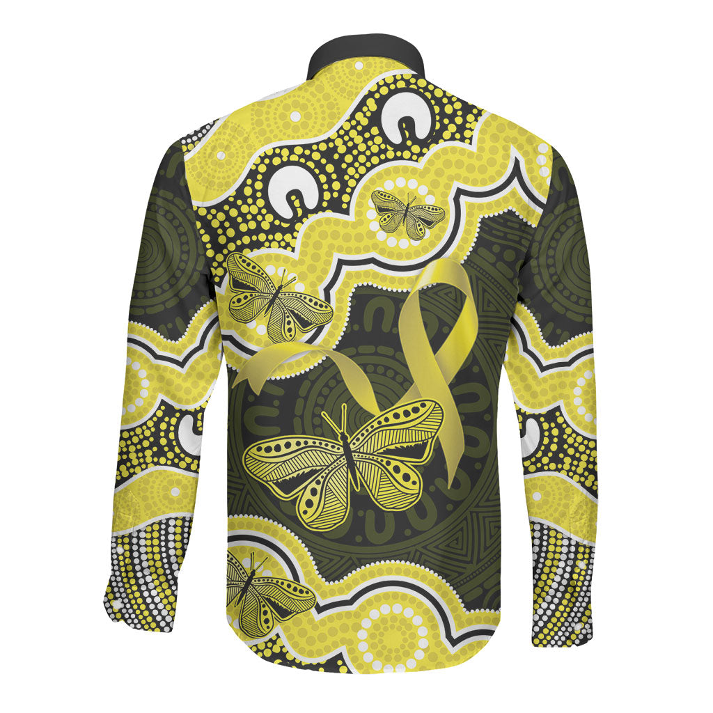 Yellow Ribbon Sarcoma Support Long Sleeve Button Shirt Aboriginal Art
