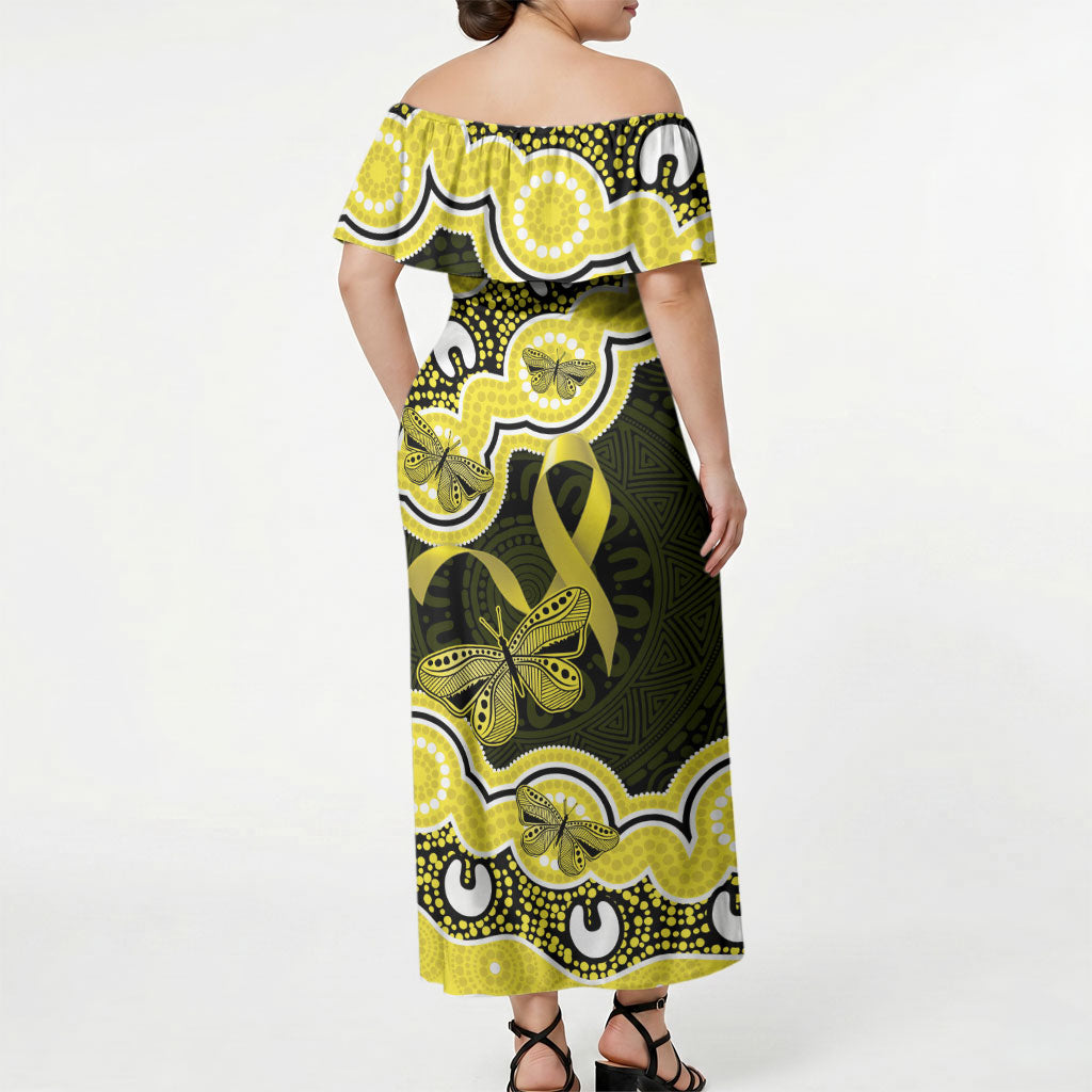Yellow Ribbon Sarcoma Support Off Shoulder Maxi Dress Aboriginal Art
