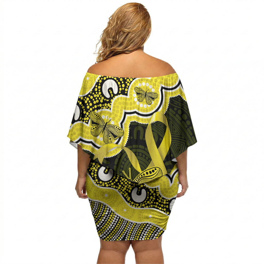 Yellow Ribbon Sarcoma Support Off Shoulder Short Dress Aboriginal Art