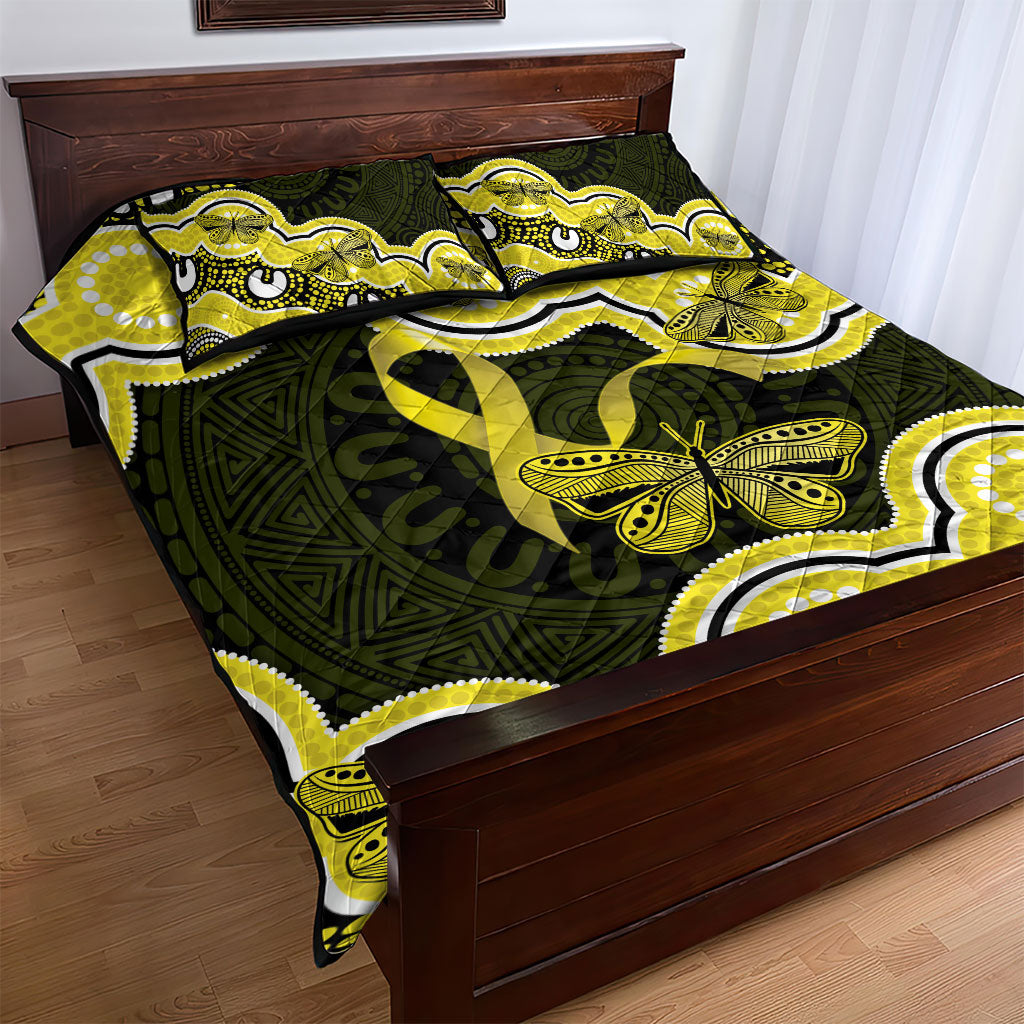 Yellow Ribbon Sarcoma Support Quilt Bed Set Aboriginal Art