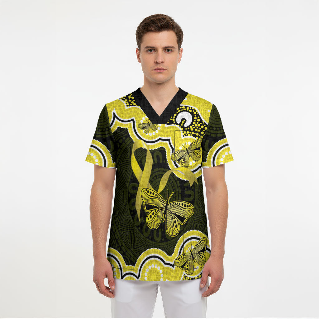 Yellow Ribbon Sarcoma Support Scrub Top Aboriginal Art