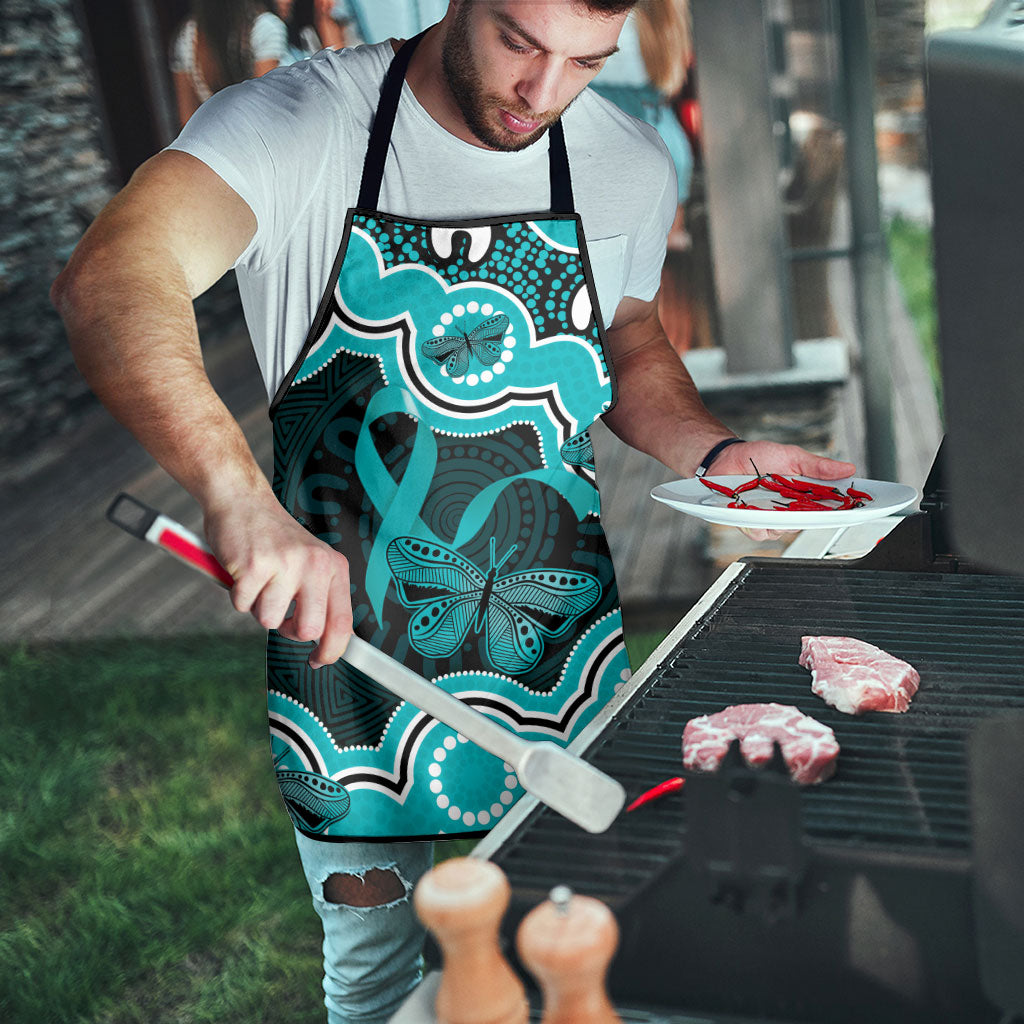 Cyan Ribbon PTSD Support Apron Aboriginal Art
