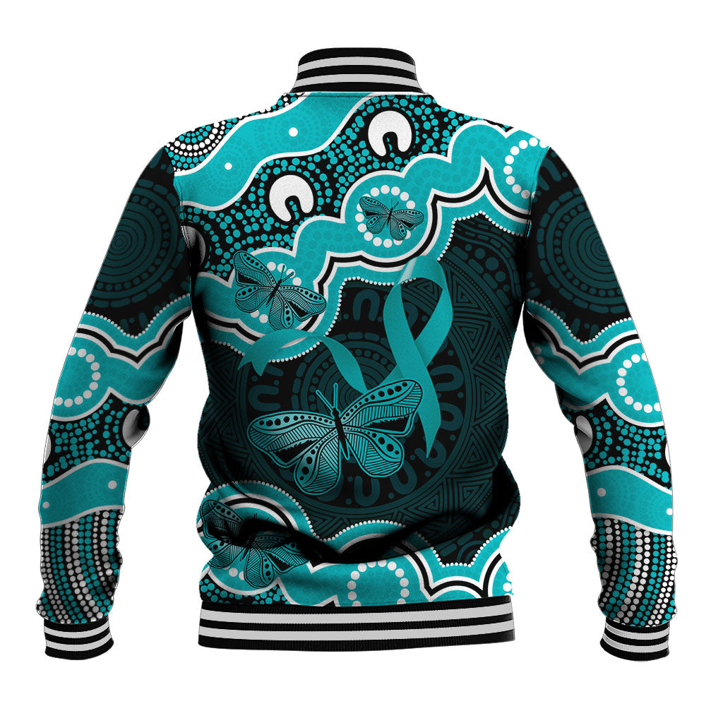 Cyan Ribbon PTSD Support Baseball Jacket Aboriginal Art