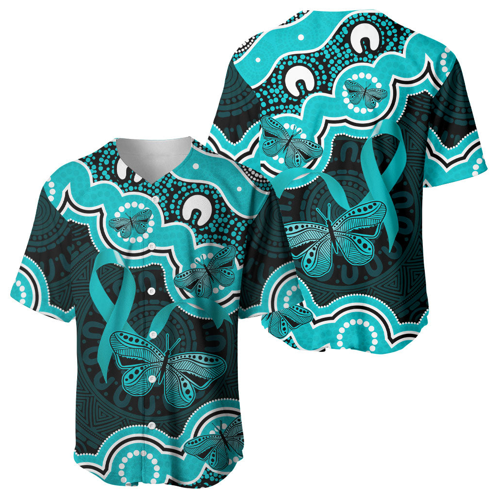 Cyan Ribbon PTSD Support Baseball Jersey Aboriginal Art