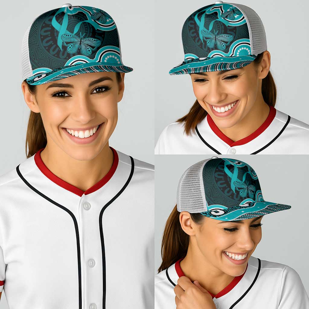 Cyan Ribbon PTSD Support Baseball Net Cap Aboriginal Art