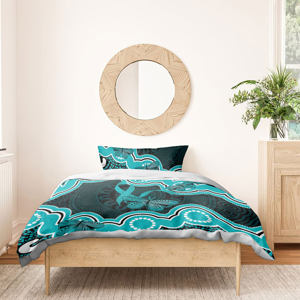 Cyan Ribbon PTSD Support Bedding Set Aboriginal Art