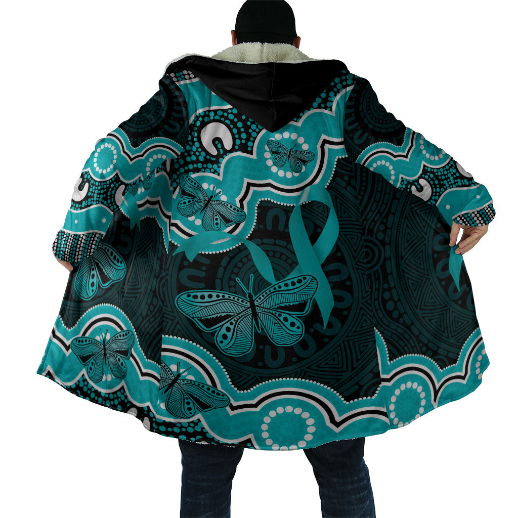 Cyan Ribbon PTSD Support Cloak Aboriginal Art