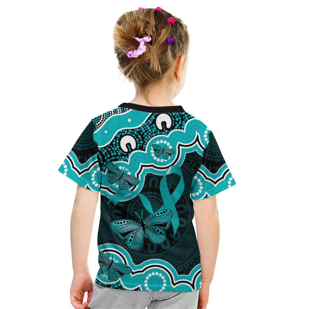 Cyan Ribbon PTSD Support Kid T Shirt Aboriginal Art