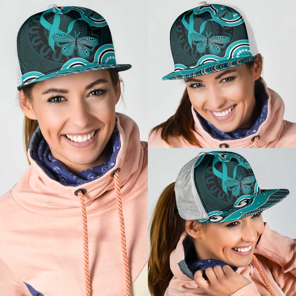 Cyan Ribbon PTSD Support Mesh Trucker Cap Aboriginal Art