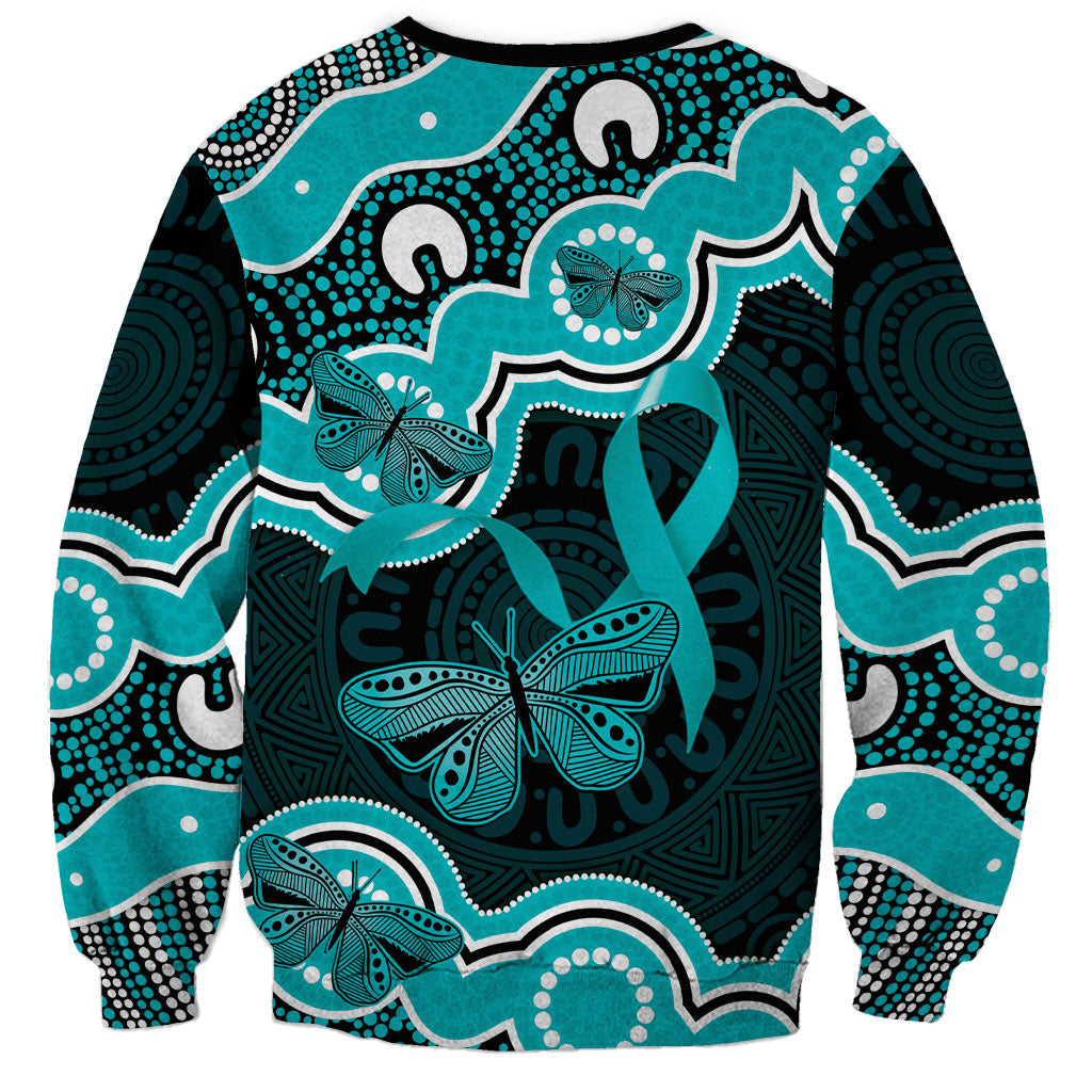 Cyan Ribbon PTSD Support Sweatshirt Aboriginal Art