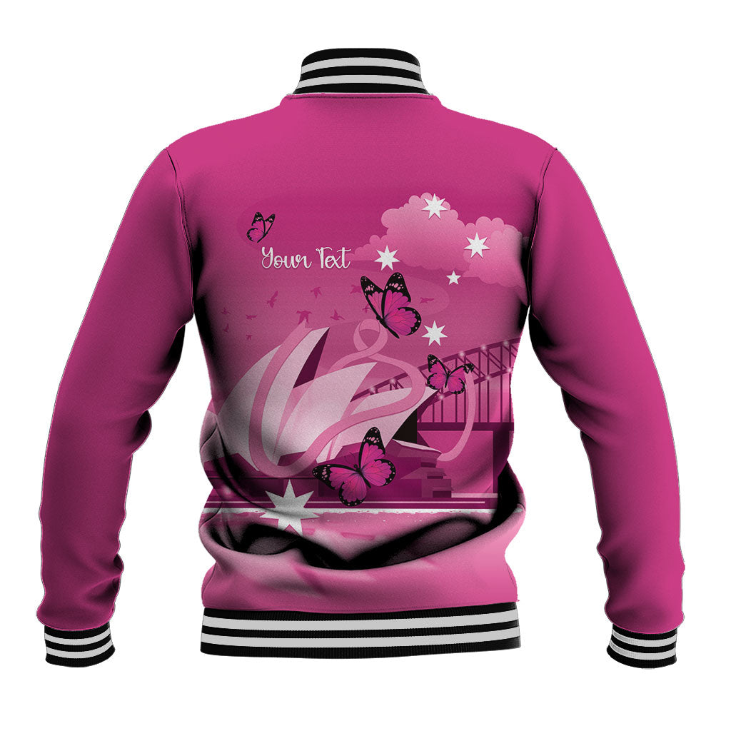 Personalised Australia Breast Cancer Support Baseball Jacket Sydney Opera House Butterfly Pink Ribbon