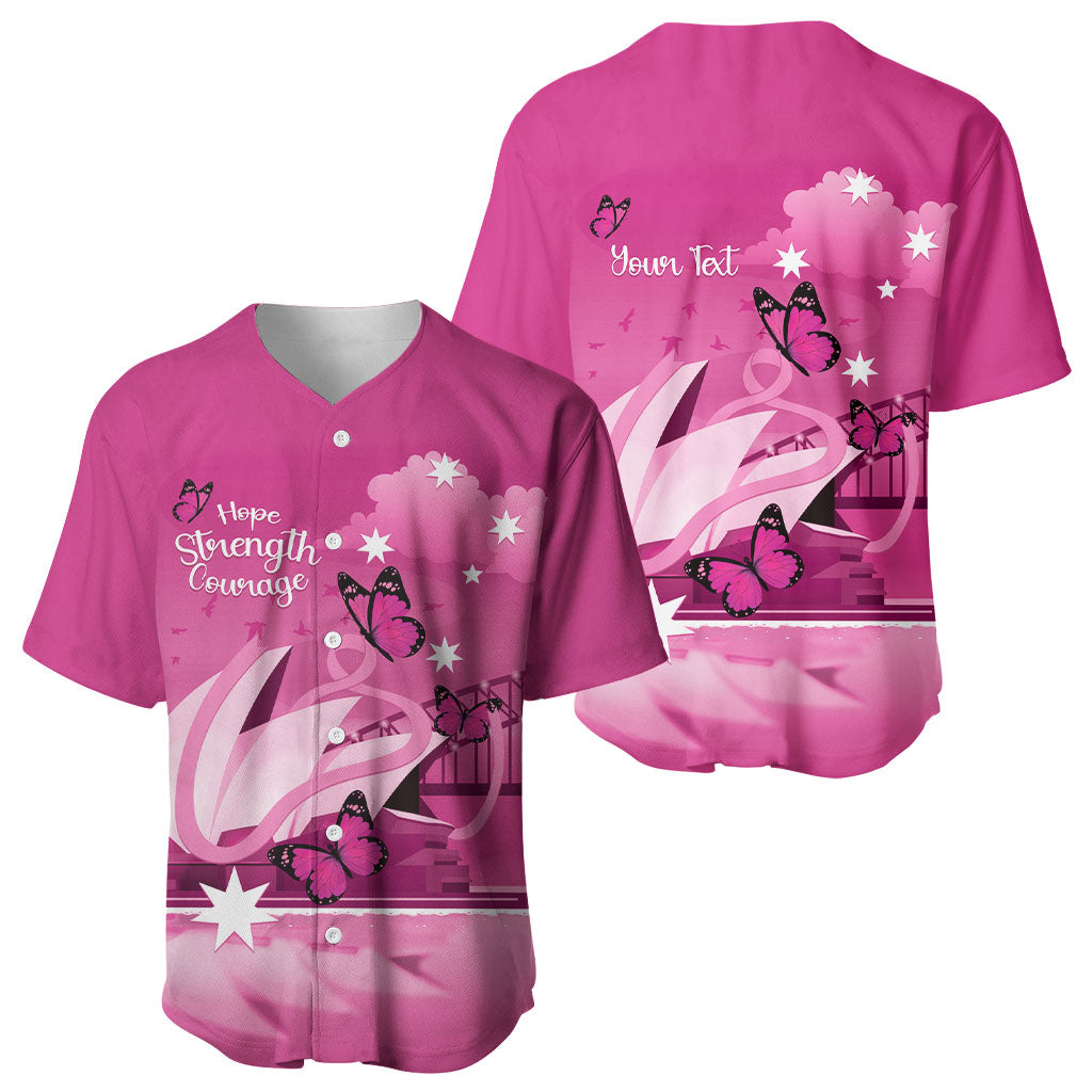Personalised Australia Breast Cancer Support Baseball Jersey Sydney Opera House Butterfly Pink Ribbon