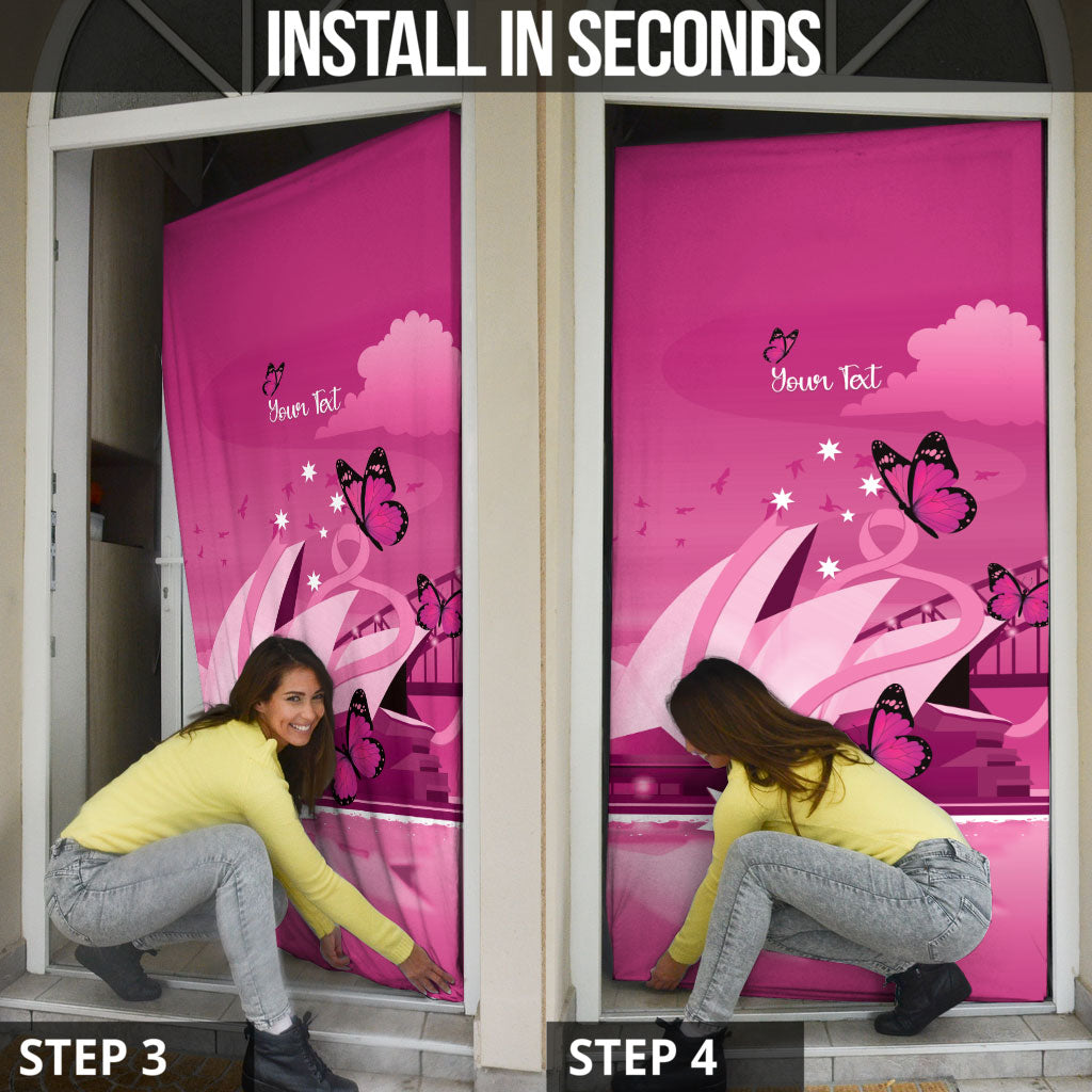 Personalised Australia Breast Cancer Support Door Cover Sydney Opera House Butterfly Pink Ribbon