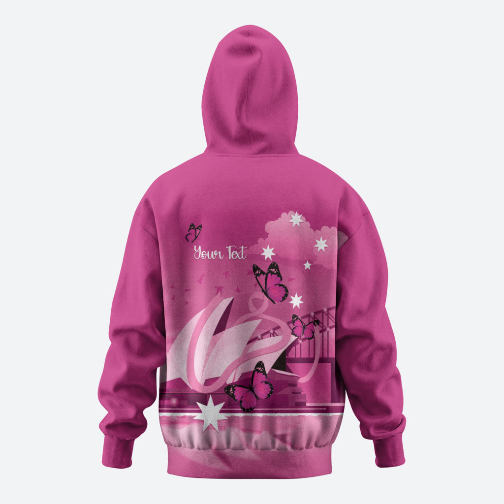Personalised Australia Breast Cancer Support Hoodie Sydney Opera House Butterfly Pink Ribbon