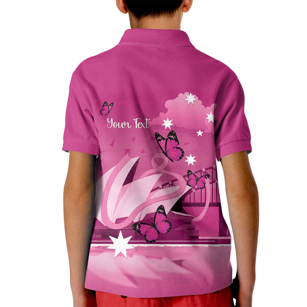 Personalised Australia Breast Cancer Support Kid Polo Shirt Sydney Opera House Butterfly Pink Ribbon