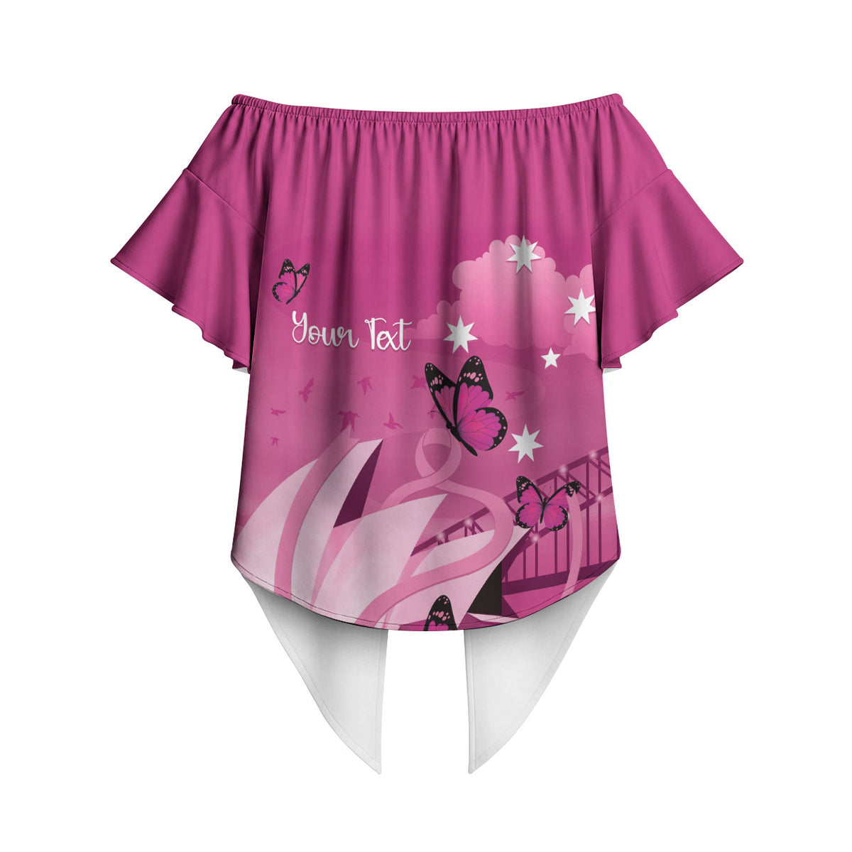 Personalised Australia Breast Cancer Support Off Shoulder Wrap Waist Top Sydney Opera House Butterfly Pink Ribbon