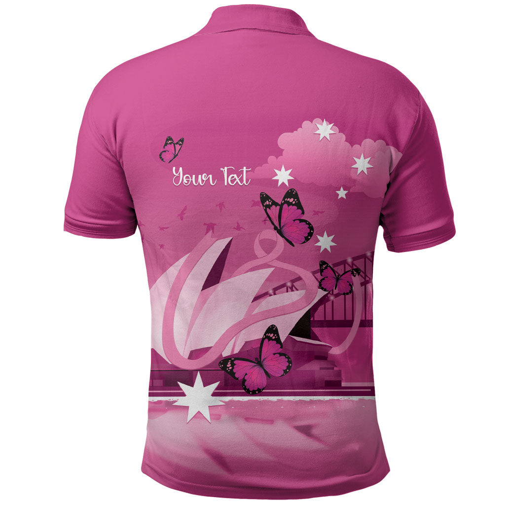 Personalised Australia Breast Cancer Support Polo Shirt Sydney Opera House Butterfly Pink Ribbon