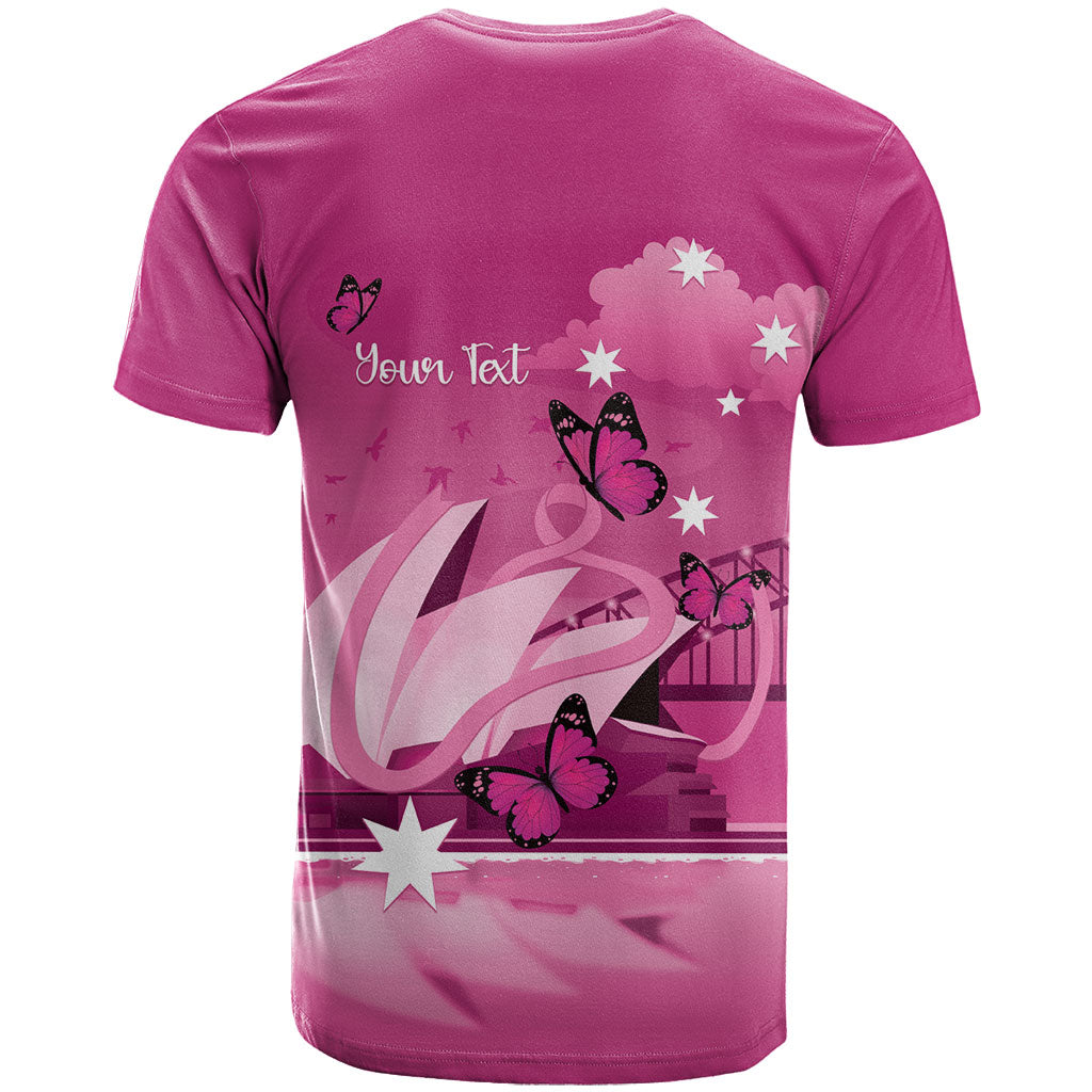 Personalised Australia Breast Cancer Support T Shirt Sydney Opera House Butterfly Pink Ribbon