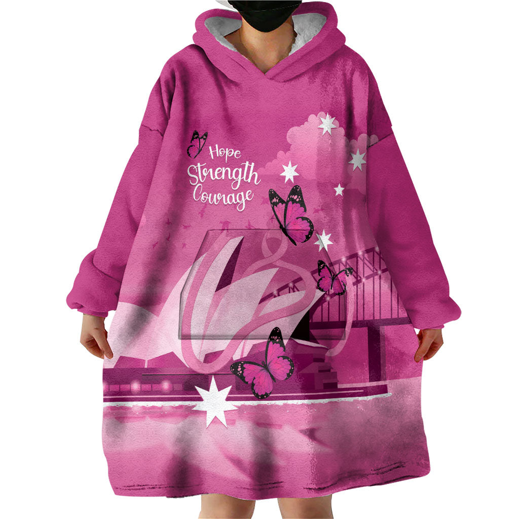 Personalised Australia Breast Cancer Support Wearable Blanket Hoodie Sydney Opera House Butterfly Pink Ribbon